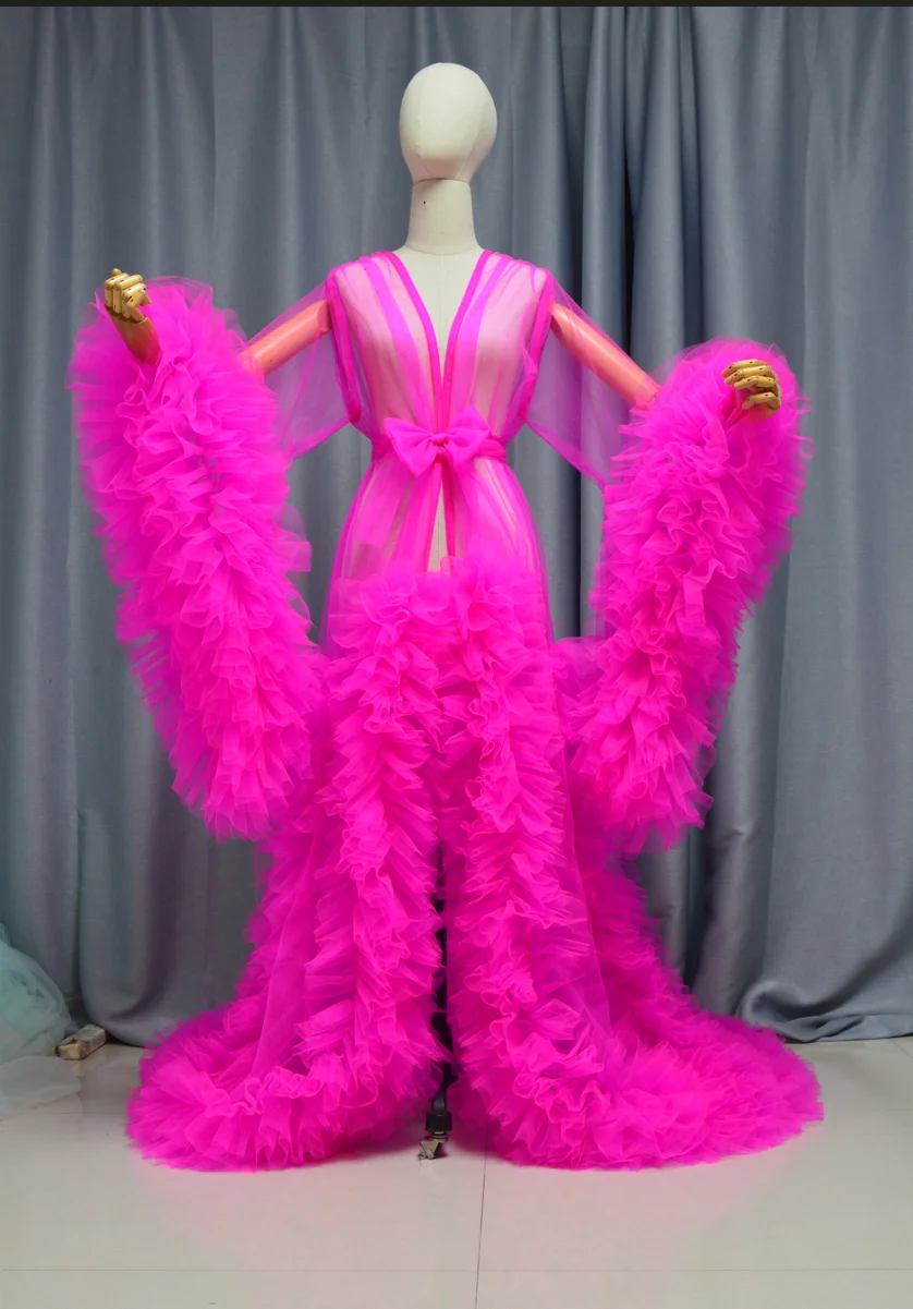 Robe de tule perspectiva através de vestidos longos, vestido fofo para maternidade, sessão fotográfica, vestido boudoir da noiva, tamanho personalizado, cor