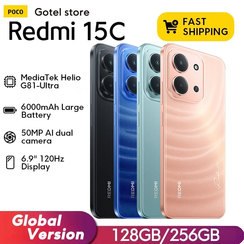 Xiaomi Redmi 15C Versione globale Smartphone 50MP fotocamera principale 120Hz 6.9 "Display Dot Drop 33W ricarica MediaTek Helio G81-Ultra