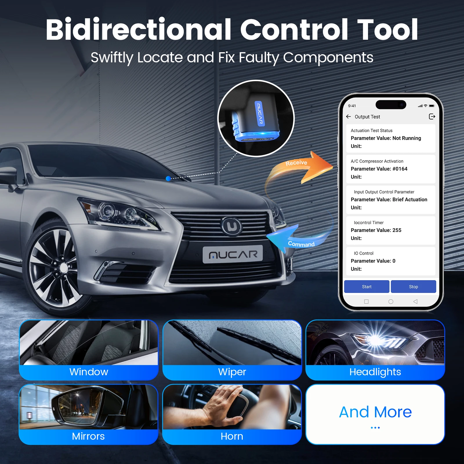 MUCAR DriverScan OBD2 Escáner Bluetooth, herramienta de escaneo bidireccional para todos los sistemas Diagnóstico de nivel OE Prueba/actuación activa con más de 15 funciones de servicio Todo el software 1 año gratis pa