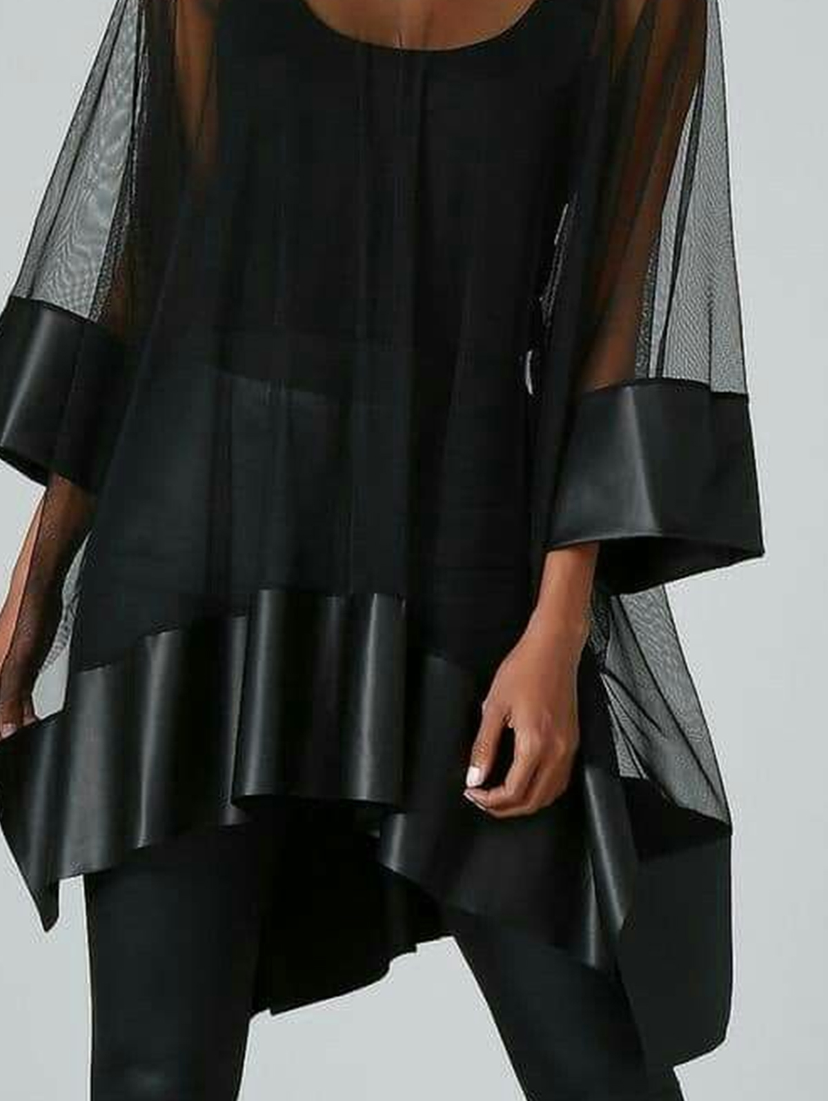 Primavera nova camisa feminina irregular cowl pescoço transparente retalhos topos solto ajuste gola alta 3/4 manga blusa casual irregular