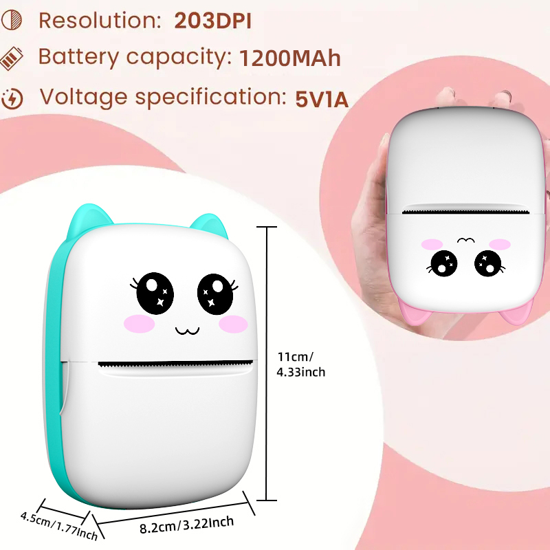 Mini impresora, impresora térmica Impresora de pegatinas portátil sin tinta Compatible con IOS y Android, etiquetas de impresión fotográfica inalámbrica