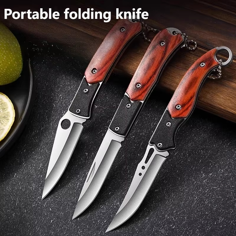 Cuchillo plegable compacto con hoja de acero inoxidable duradera, herramienta de supervivencia multifuncional para acampar