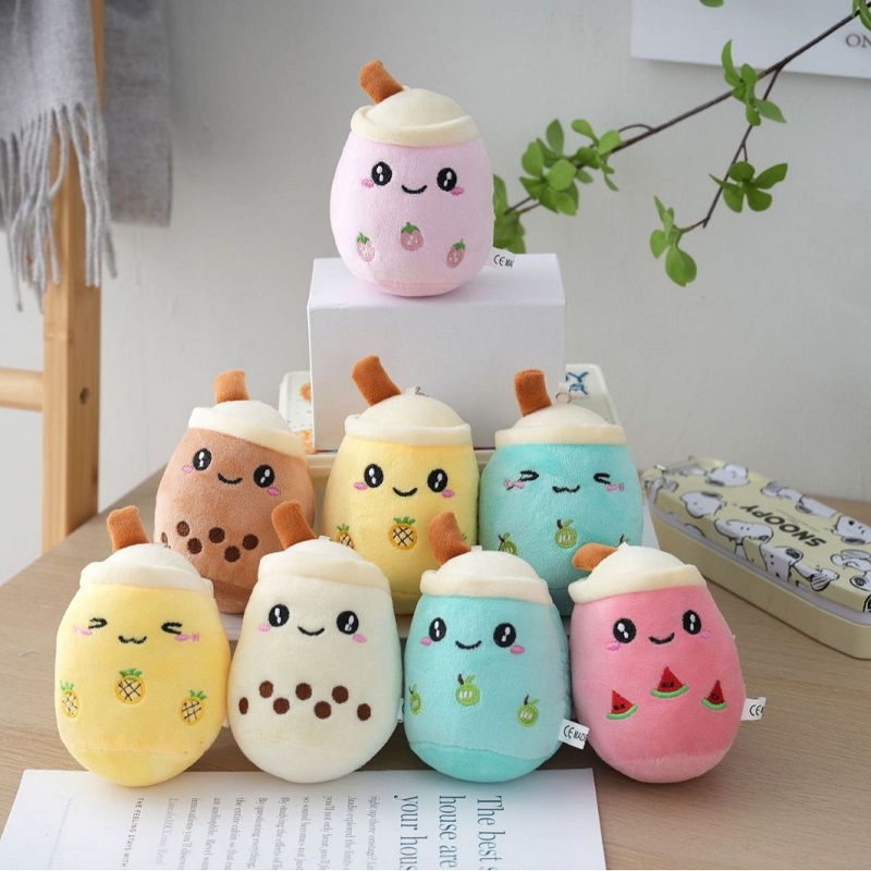 Lindo peluche burbuja té comida taza de leche Plushie almohada Mini llavero de simulación colgante muñeco de peluche suave juguetes regalos para niños