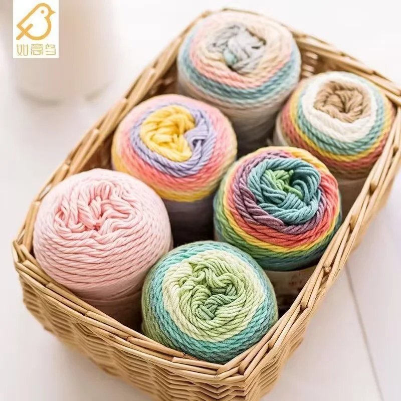 Regenbogen-Baumwollsegment, gefärbte Wolle, mehrfarbiger Faden, DIY-Schal, Mütze, Wurfkissenlinie, allmähliche Veränderung, Kuchenballlinie