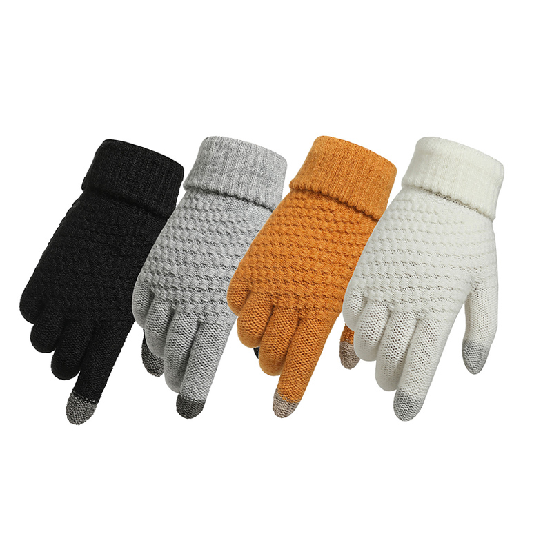 成人男性女性冬ウール暖かいニット手袋携帯電話タッチスクリーンニット手袋フルフィンガー Guantes 女性かぎ針編み手袋