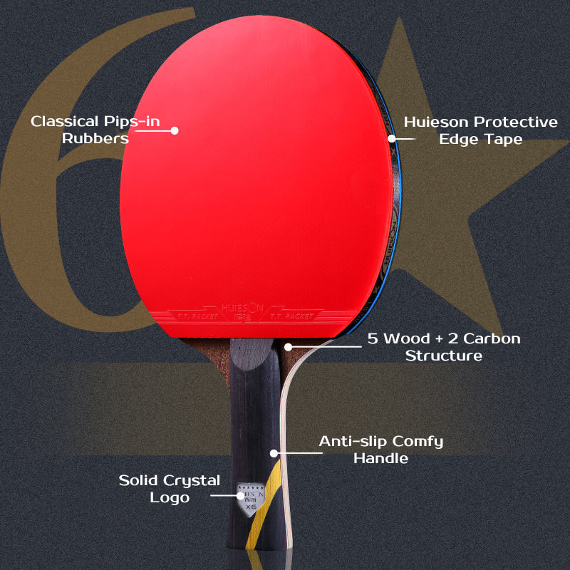 Raqueta de tenis de mesa Huieson 5/6 estrellas, raqueta de Ping Pong ofensiva de carbono con bolsa de cubierta