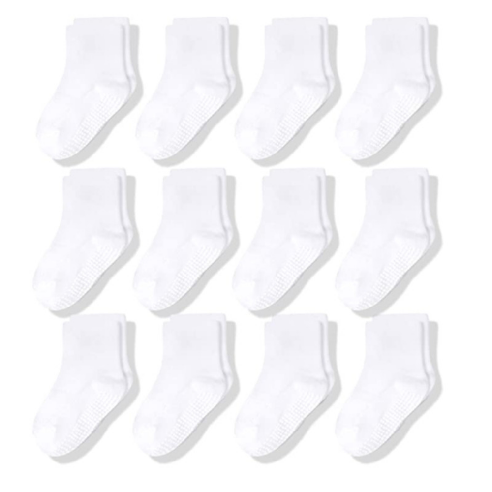 Ragazzi Ragazze 12 paia di calzini antiscivolo in cotone Neonato 1-3 anni Suole antiscivolo Calzino unisex da pavimento per neonati Bambini piccoli Grip Kids