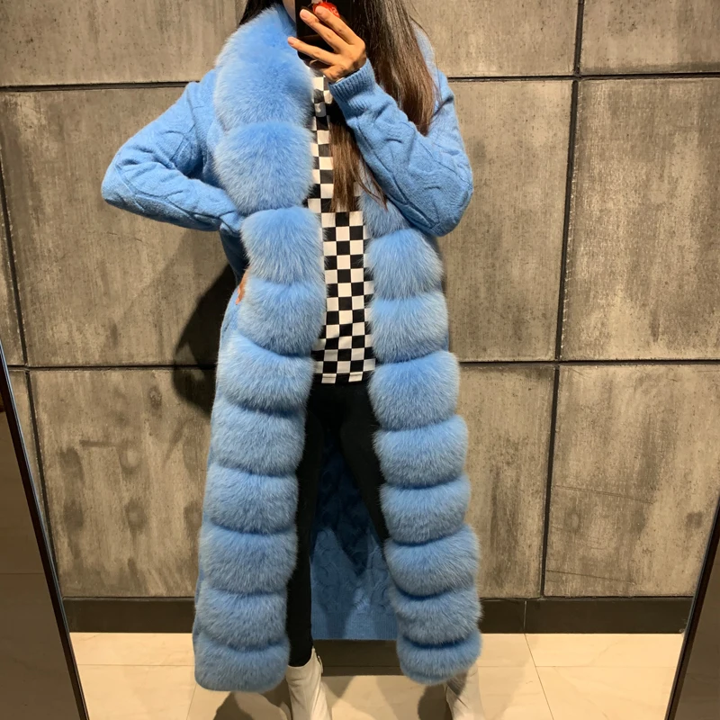 Furshehe Herbst Winter Frauen Pullover lange gestrickte Strickjacken echte Fuchs Pelzmantel abnehmbare Mode Streetwear Dame Strickwaren