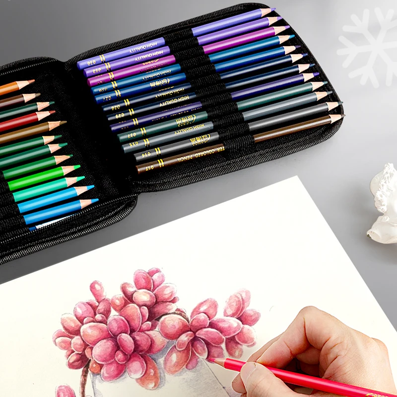 ชุดดินสอสี48/72/120/200ชิ้นชุดดินสอวาดรูปสีน้ำพร้อมเคสอุปกรณ์ศิลปะร่างแบบมืออาชีพ