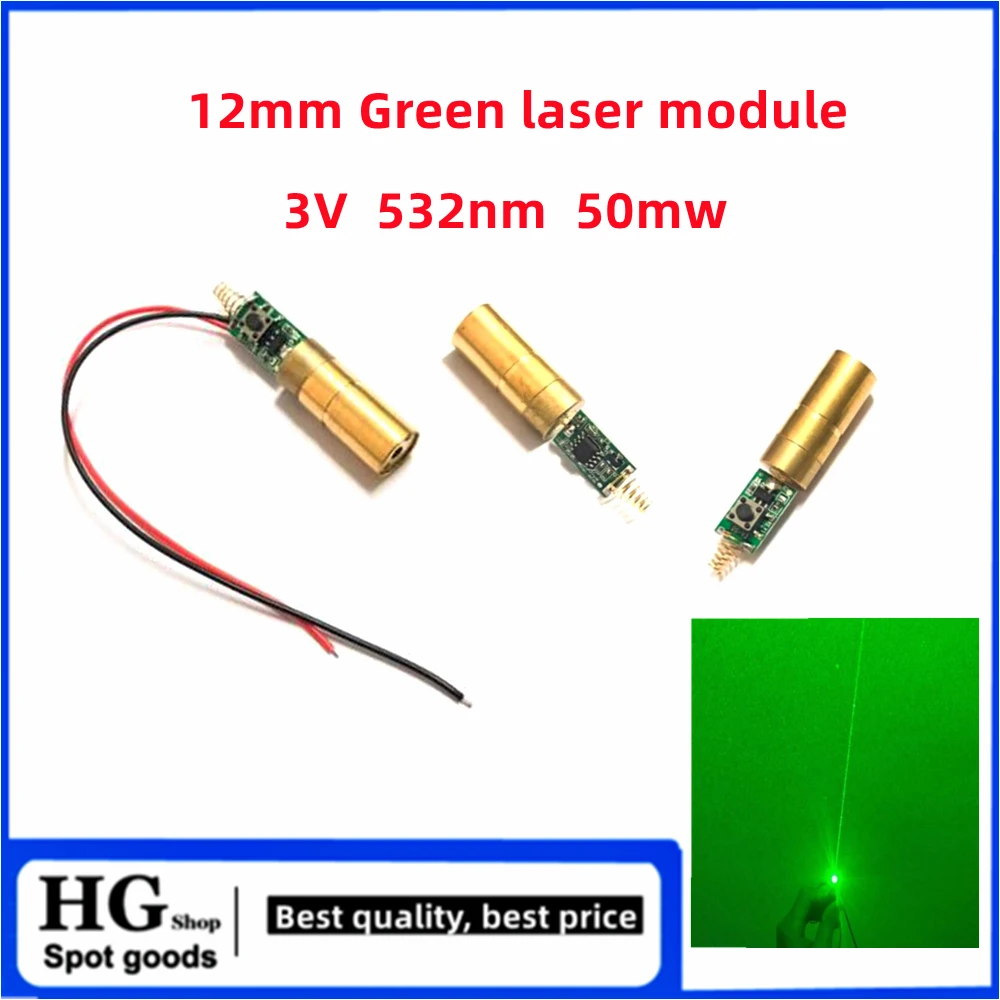 Módulo láser verde de 12mm, 532nm, 50mw, cabezal láser verde, mira láser de 3V con transmisor de interruptor