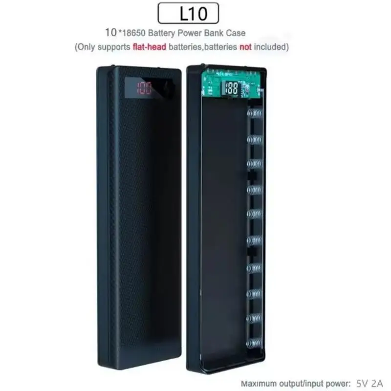 10*18650 Power Bank Battery Box Holder Portable Dual USB Type C Charge Shell for iPhone Xiaomi Huawei 18650 Battery Cases