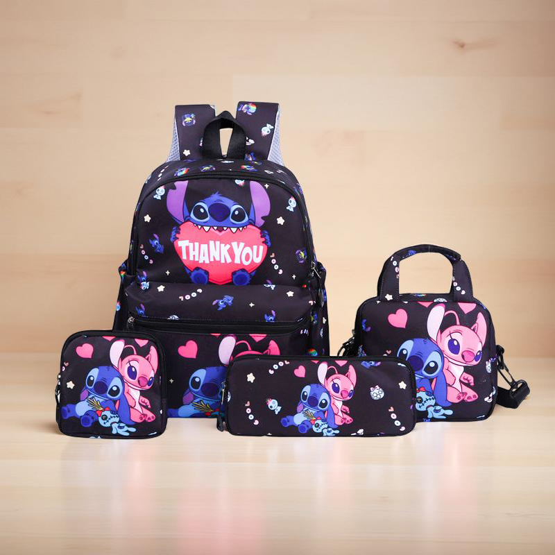 4pcs 스티치 배낭, 필통, 숄더백, 지갑 세트, 스티치 및 엔젤 학교 가방, 캐주얼 학생 여행 데이팟, 선물