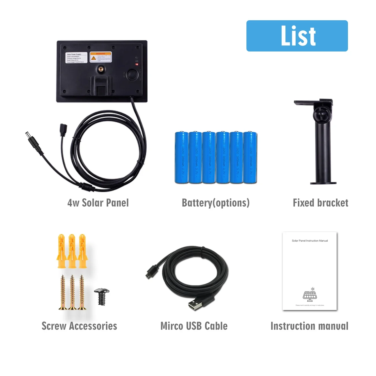 4W Solar Panel Waterproof Micro USB/TypeC Output 5V Solar Cells Charge Install 18650 Battery Outdoor For Leds or Remote Sensors