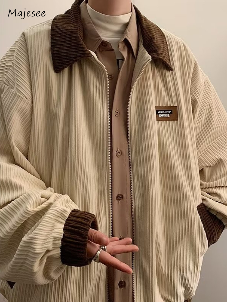 Chaquetas de hombre con contraste de Color Vintage estilo de Hong Kong suelto ocio todo-fósforo acogedor solapa adolescentes ropa de calle joven cálido clásico