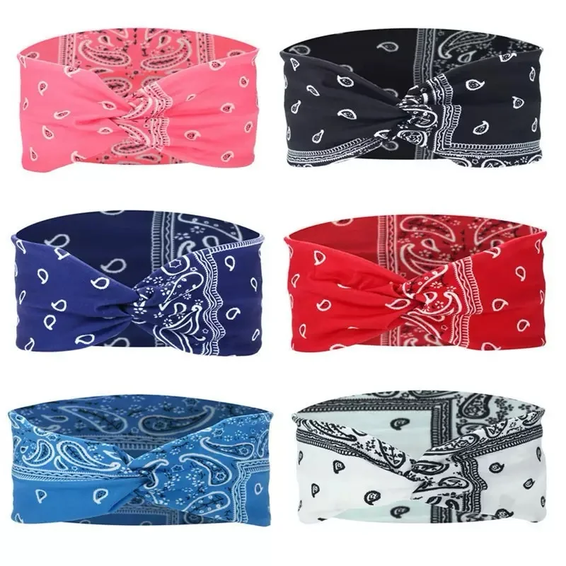 Breites Stirnband mit Bohemian-Print – wasserabsorbierend, Kreuzgurte, geeignet für Yoga, Laufen und den täglichen Gebrauch