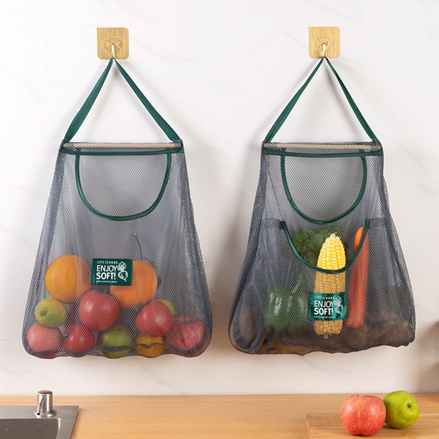 Large Capacity Portable Kitchen Storage Bag Household Vegetable Fruit Mesh Bag Wall Mounted Storage Room Organizer Hanging Bags
