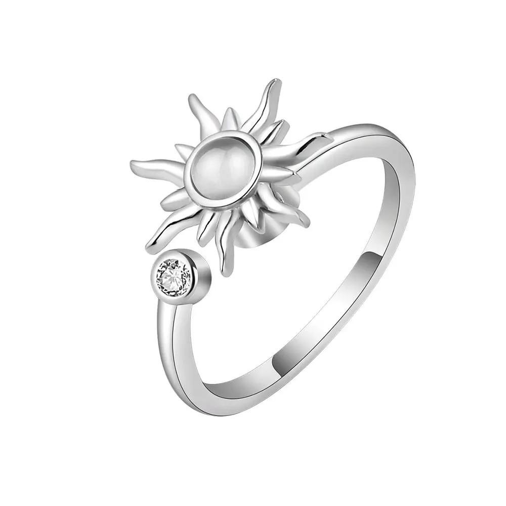 Anti estresse ansiedade anéis para mulheres cetim aço girador girassol sol estrela anel na moda jóias presente dropshipping