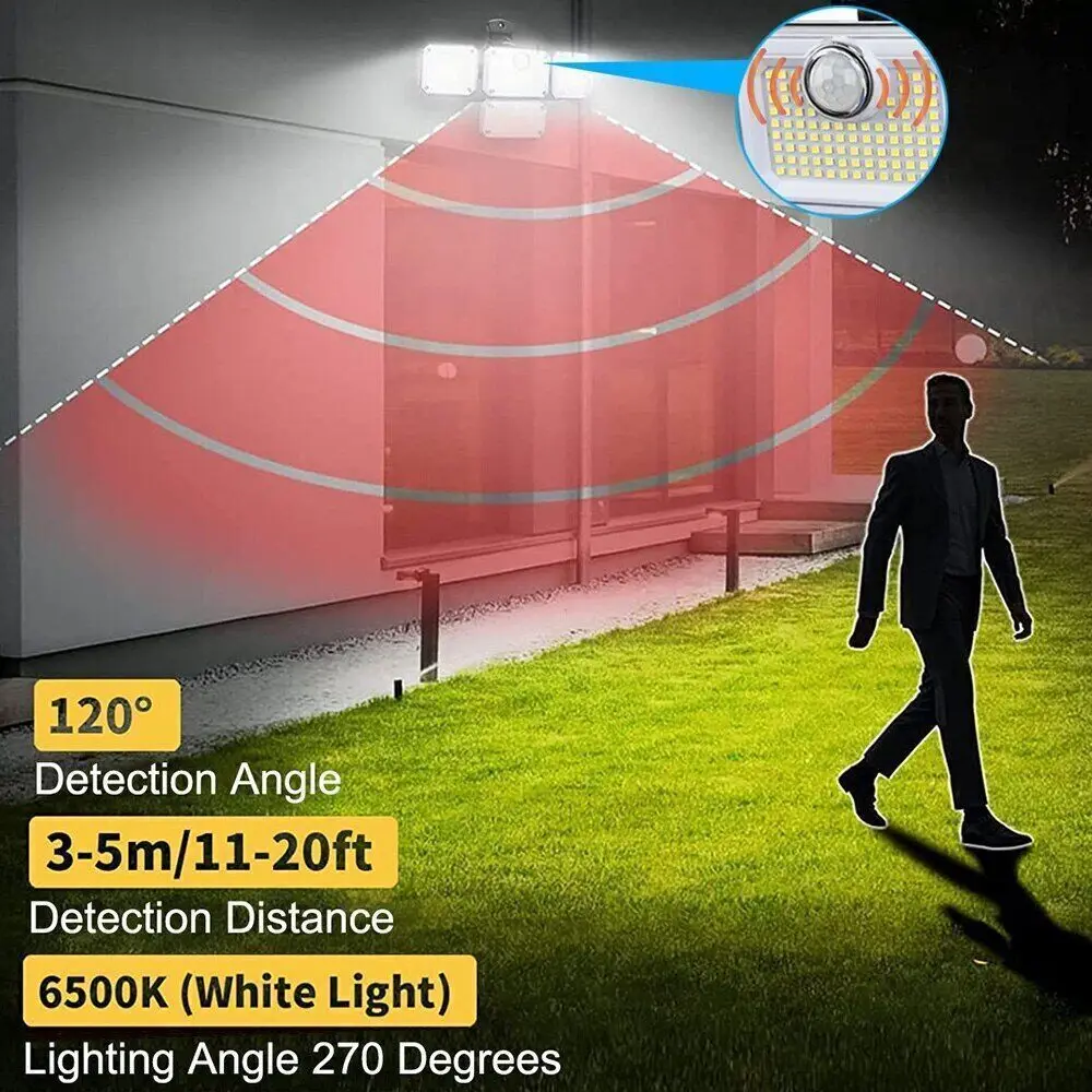 Sensore di movimento per luce esterna ad energia solare impermeabile 2000LM 333 Faretti per lampione di sicurezza a LED per la decorazione del giardino