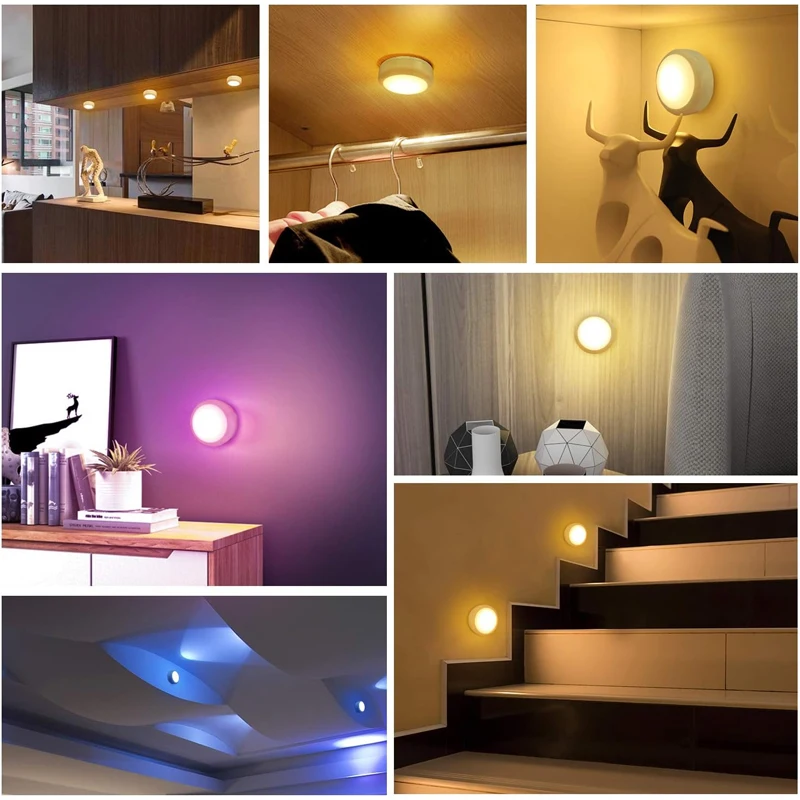Remote Control Cabinet Lights Battery Powered Night Light Dimmable Warm/White Light Kitchen Lights Closet Aisle Stairs Lighting