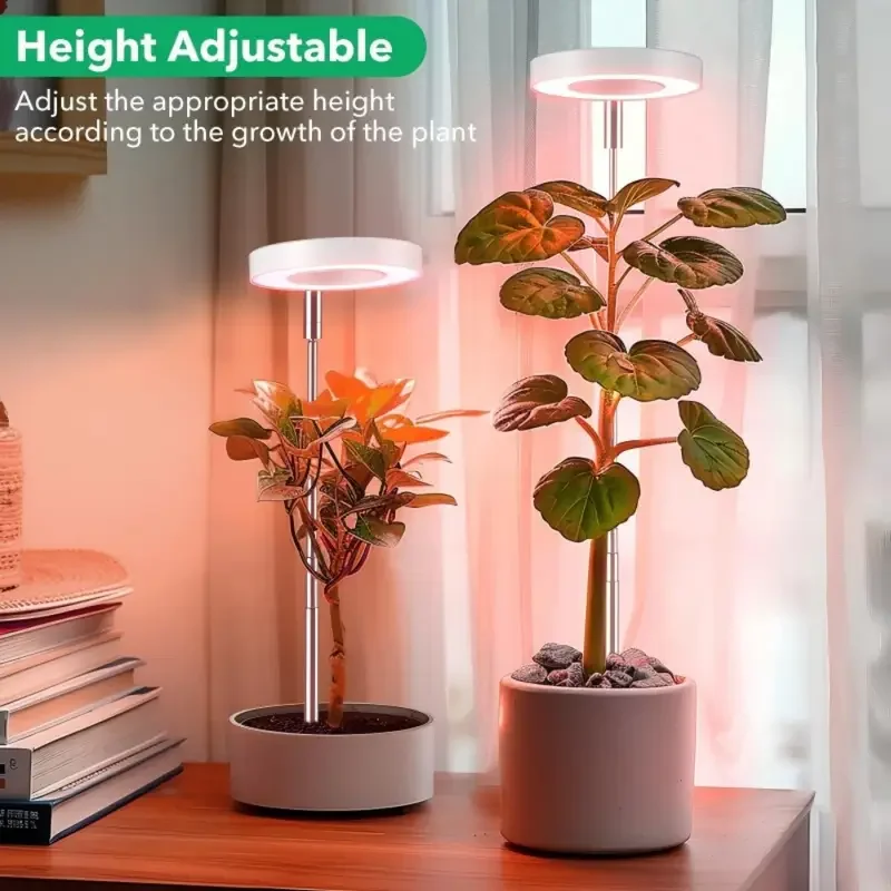 Einstellbare LED-Wachstumsleuchte, 2/4/8 Stunden Ein-/Aus-Timer, Vollspektrum-Schreibtischlampe für Zimmerpflanzen, höhenverstellbare Gartendekoration
