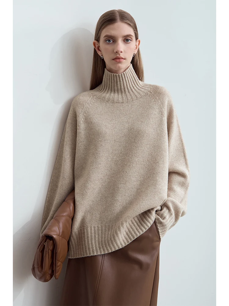 AMII минималистичный зимний женский универсальный водолазка 2024, цельношерстяной бесшовный интегрированный антибактериальный свитер 12454040