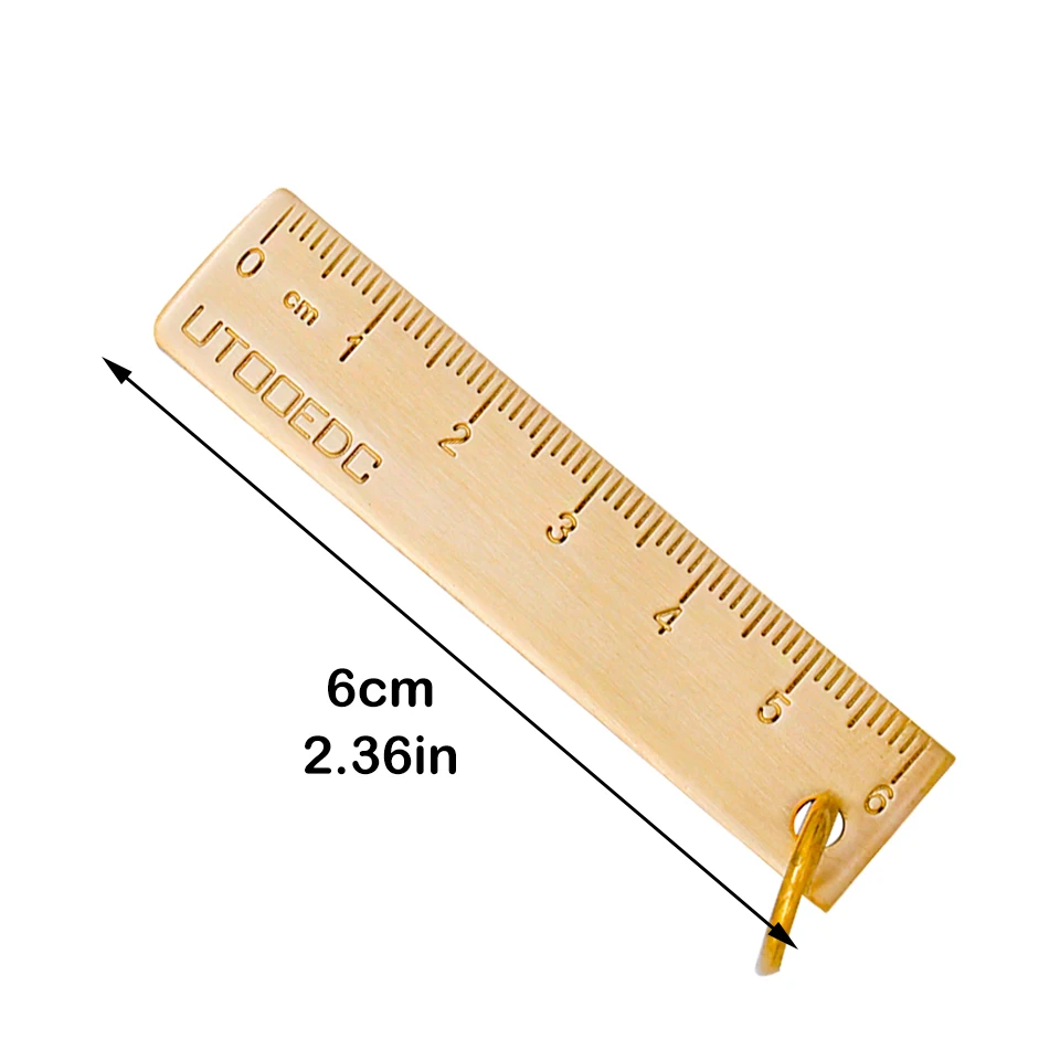 Fniiva 1Pc 6cm Righello dritto in rame Strumento di misurazione Mini righello in metallo Segnalibro con semplice ciondolo portachiavi per ufficio scuola