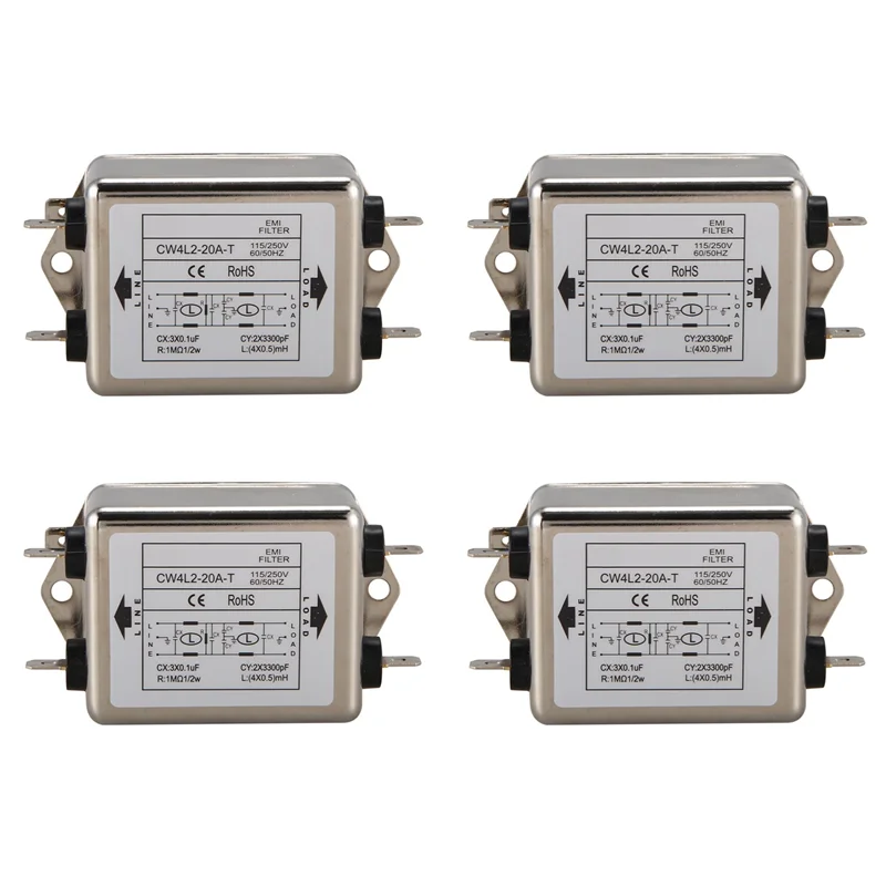 Filter EMI Daya HRBAJ-4X CW4L2-20A-T Fase Tunggal AC 115V / 250V 20A 50/60HZ