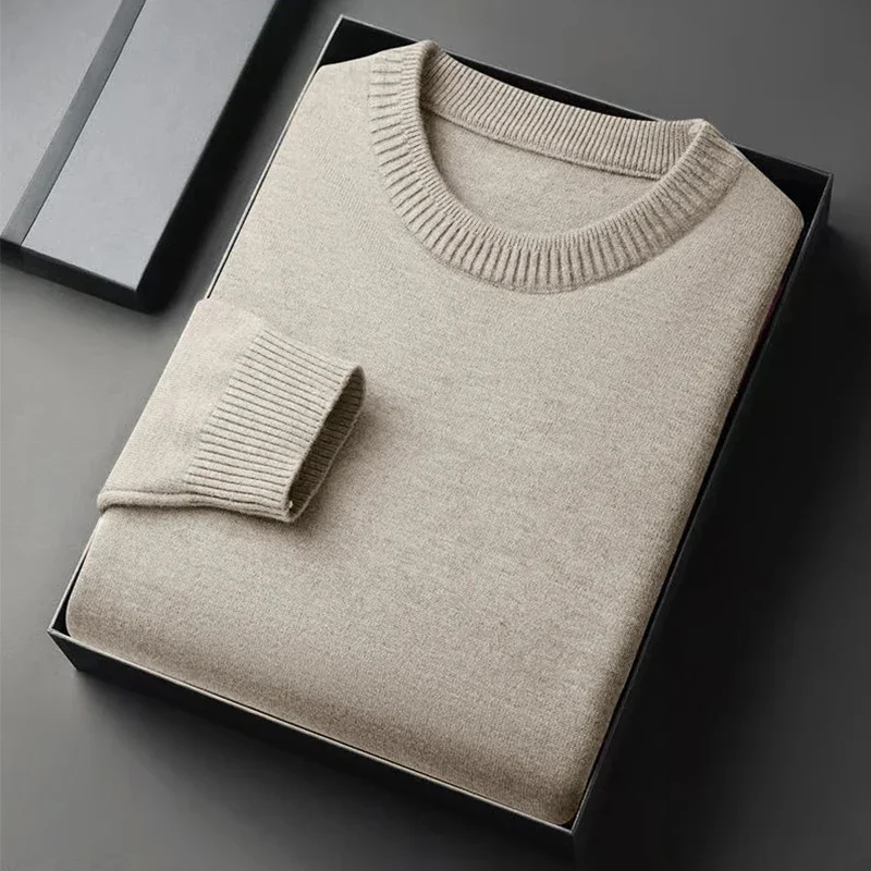 Klassieke gebreide trui voor heren met ronde hals, lange mouwen, zacht, casual, lichtgewicht, effen kleur, zachtkleding voor heren