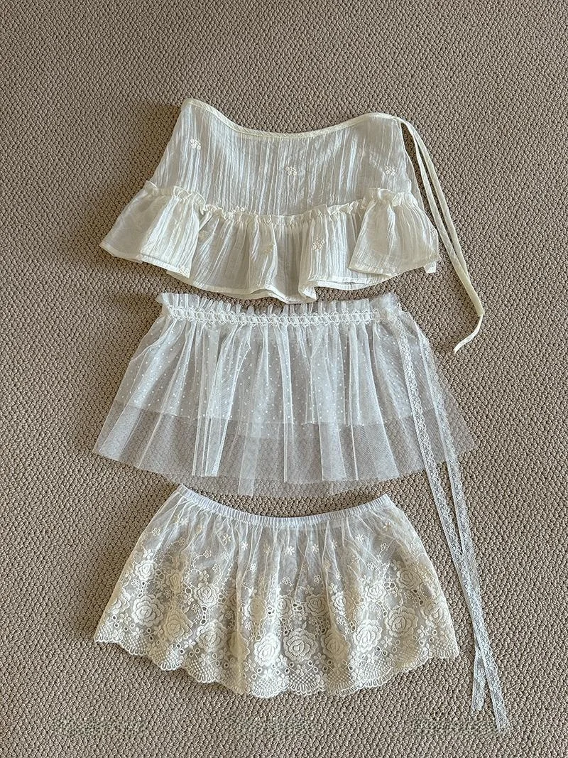 Winter 2025 New Women's Pure Color Lace Me Belted A-Line  Skirt Sweet ort Korean Sle Commute High Waist Polyester B...