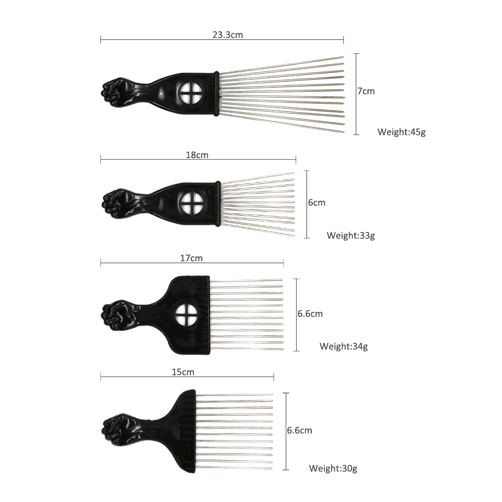1-teiliger Afro-Gabelkamm aus Edelstahl mit breiten Zähnen, Friseurbürste, Metallnadeln, Pick-Haar-Styling-Werkzeuge, Einsatz für lockiges Haar