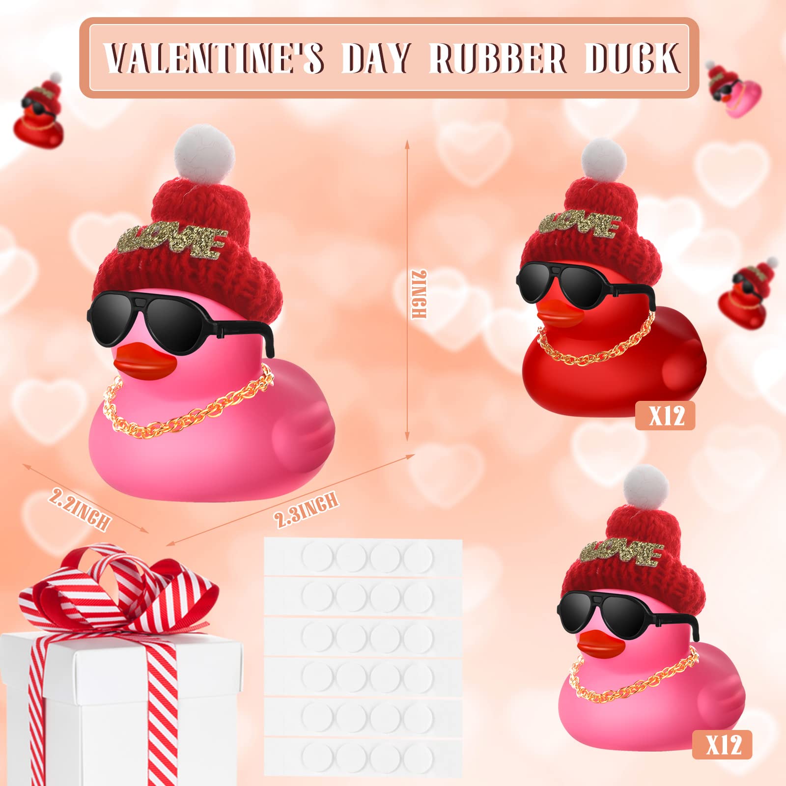 24 /72Pcs Valentine's Day Mini Rubber Duck , Valentine Rubber Duck in Bulk Bath Toys for Kids Valentines Classroom Gift Exchange