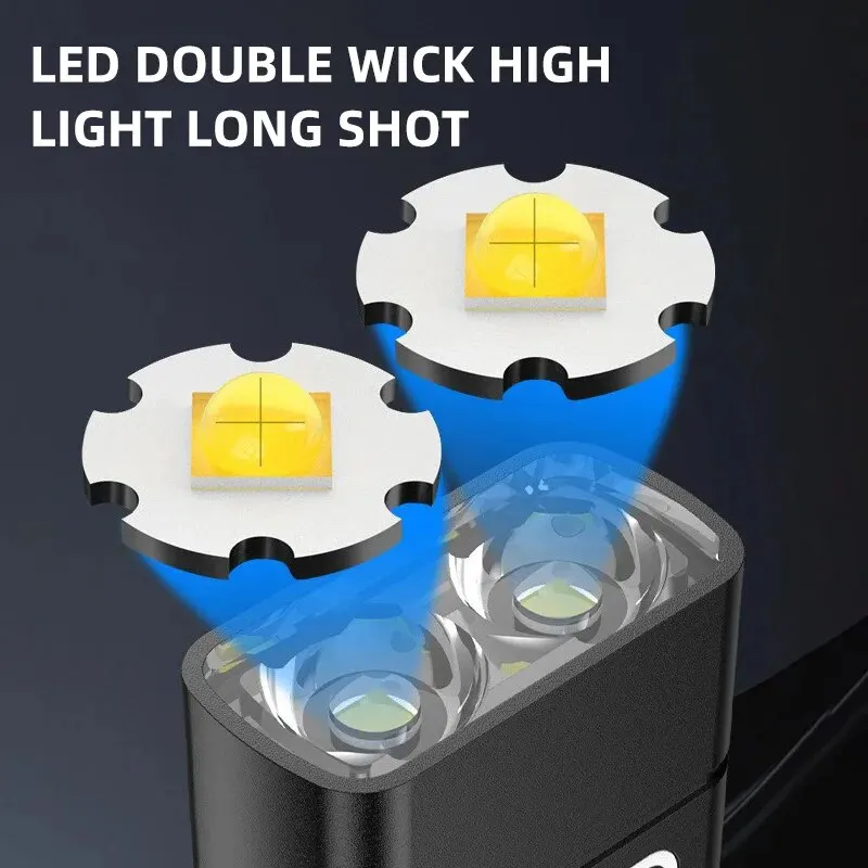 Linterna LED de doble núcleo impermeable, ligera, recargable, Luz fuerte para acampar al aire libre, llavero portátil de largo alcance