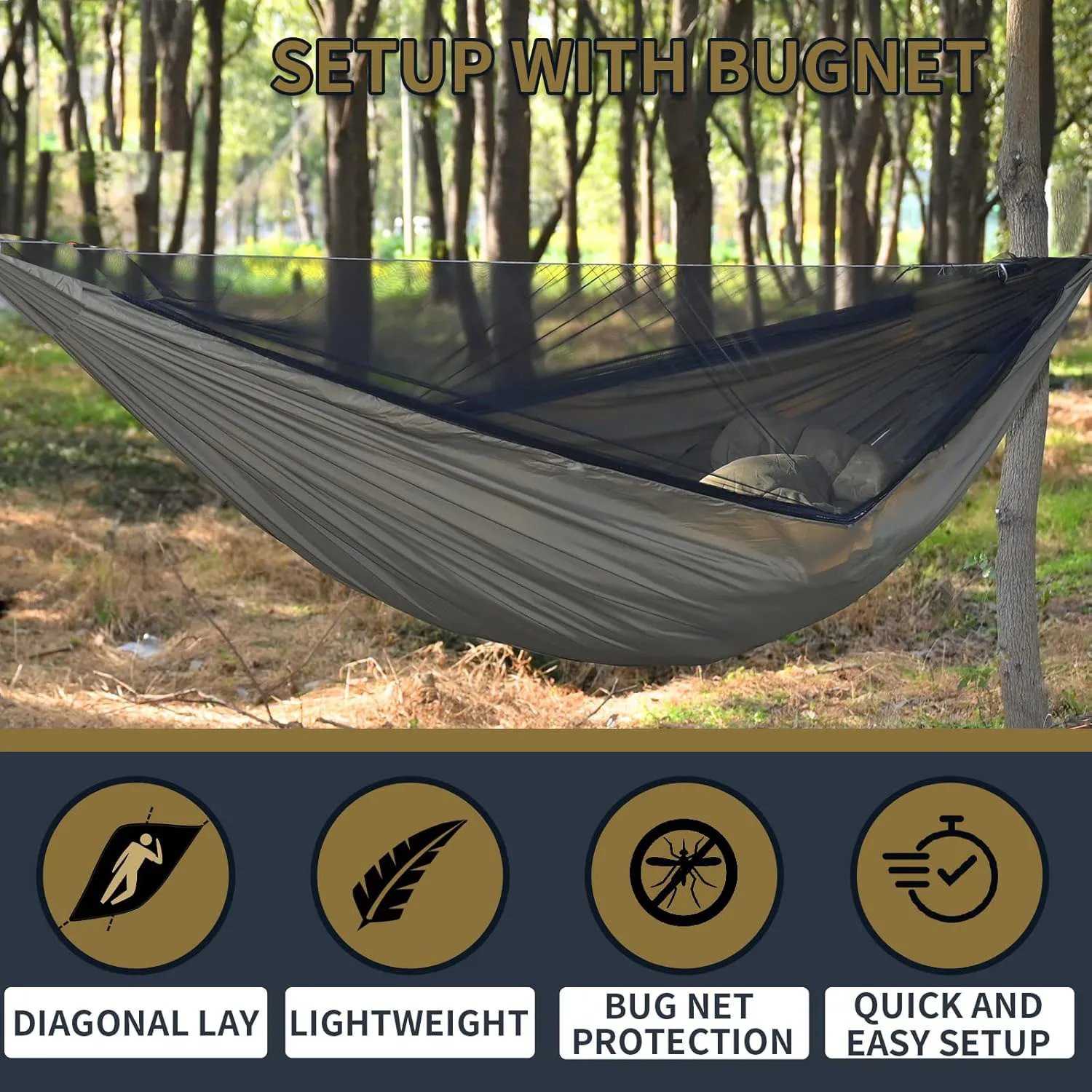Double size Hammock with mosquito net for camping and travel lightweight 210T nylon parachute mosquito swing hammock