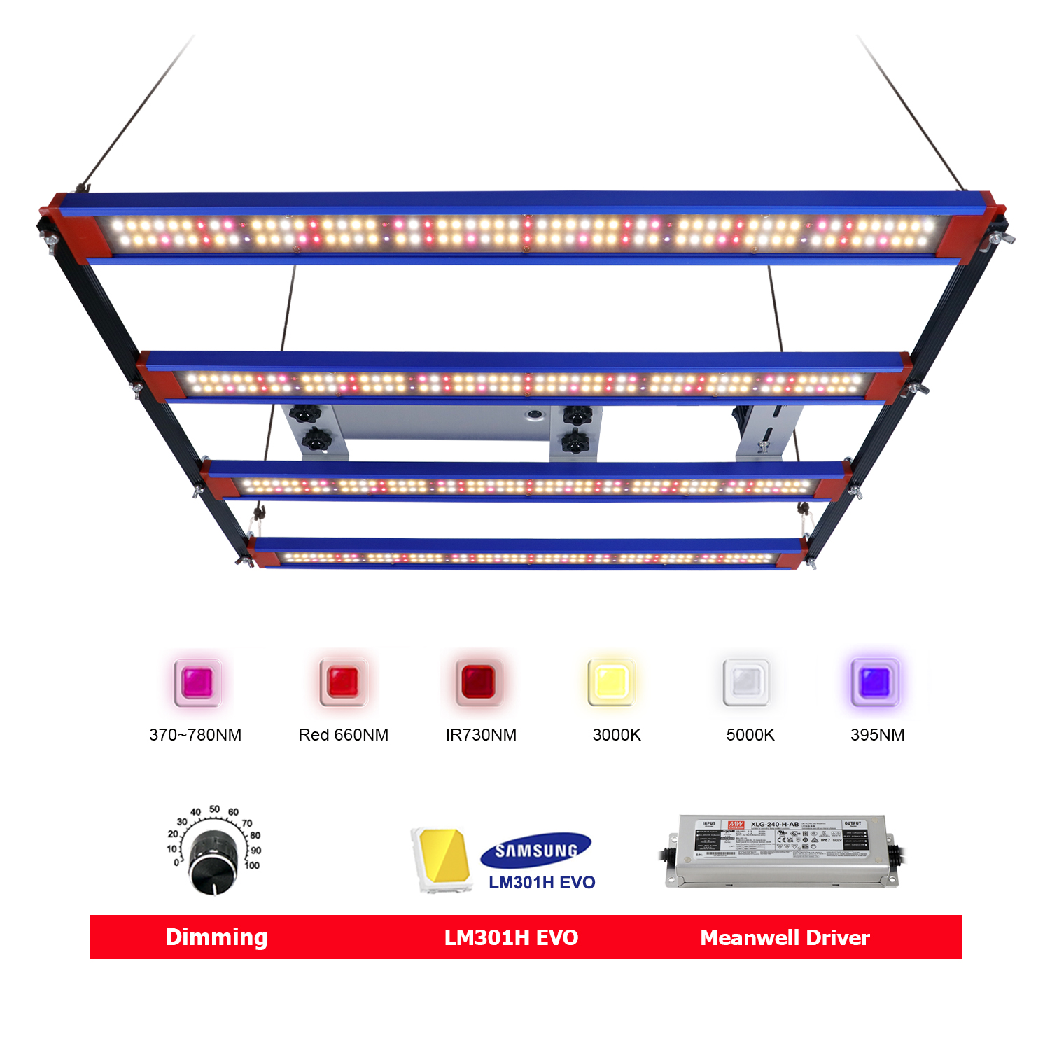 植物用LEDグローライトバー,成長ランプ,温室,野菜の花,UV,ir,オフ,240w,320w,lm301h,新しいv5