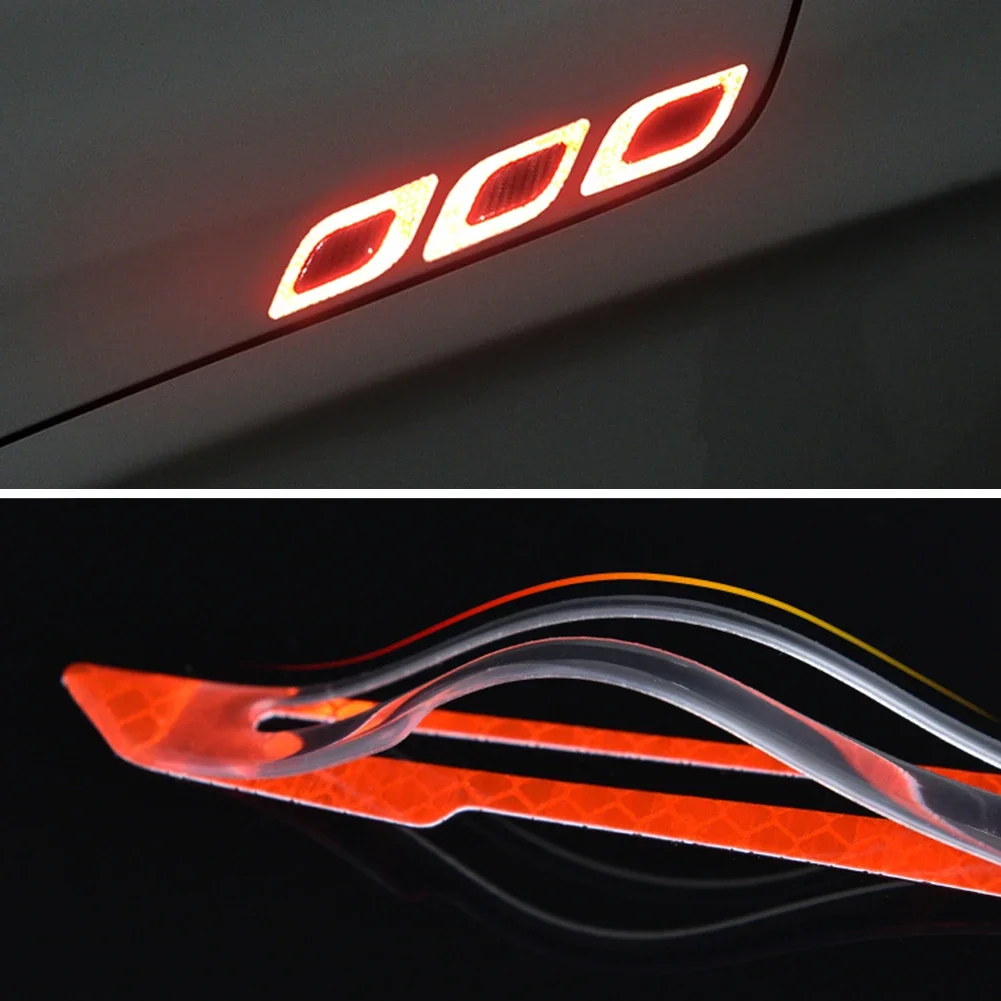 6 Stuks Auto 3d Reflecterende Koolstofvezel Sticker Mode Auto Styling Reflecterende Strips Nacht Veiligheidswaarschuwing Auto Exterieur Accessoires