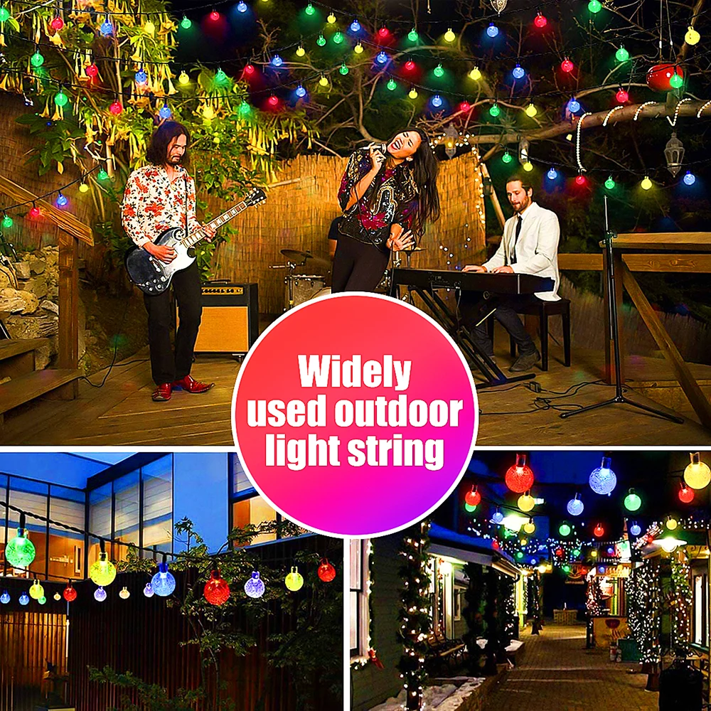 พลังงานแสงอาทิตย์คริสตัลบอลที่มีสีสันตกแต่งสวนกลางแจ้ง Garland Bubble Balls Light ปีใหม่คริสต์มาสตกแต่ง Fairy String ไฟ