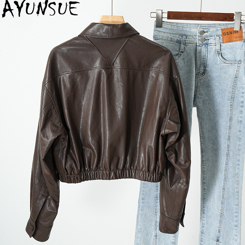 AYUNSUE Echt Leren Jas Vrouwen Echte Schapenvacht Damesjas Lente Herfst Kleding 2025, Plantaardig Looien Jaqueta De Couro