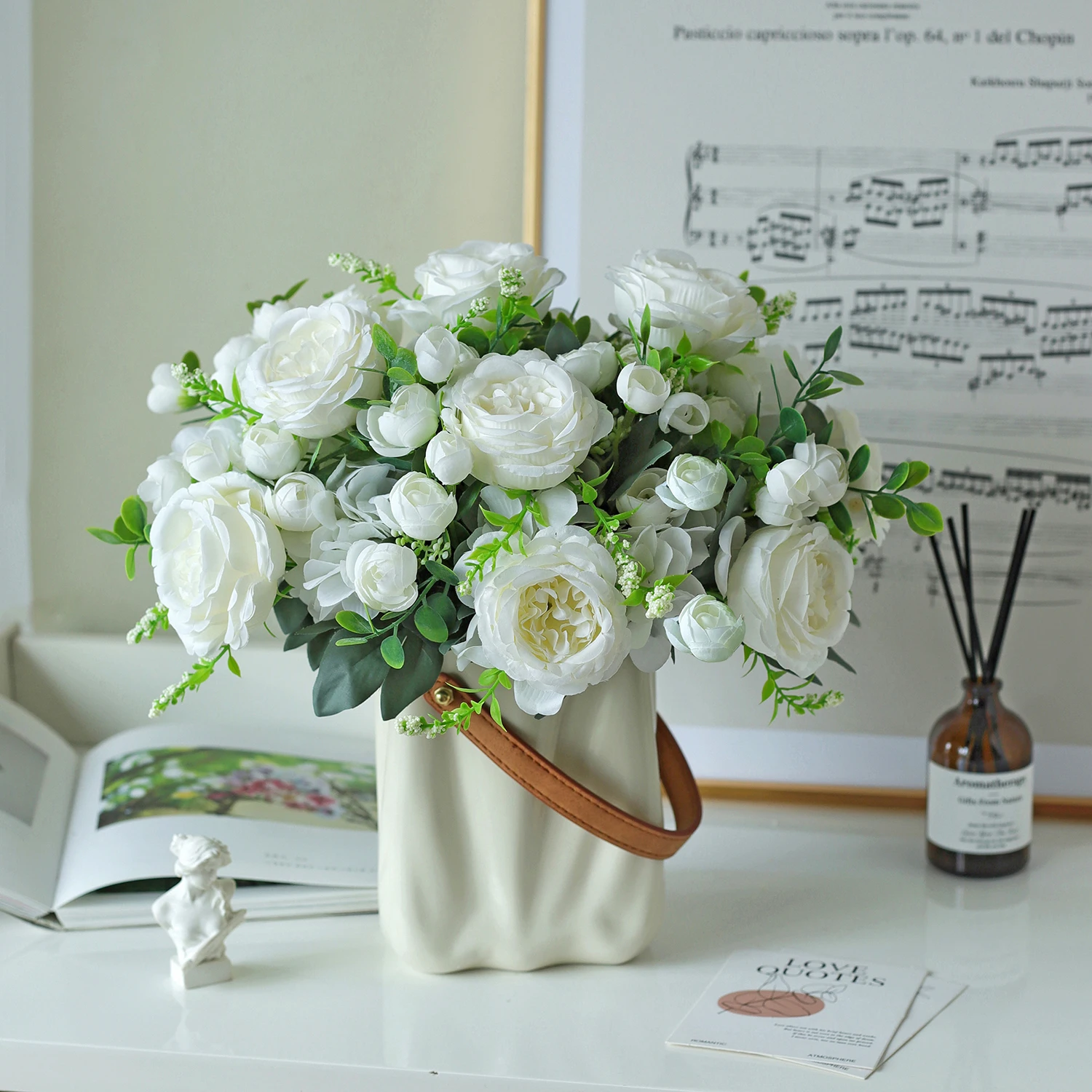 1 unidad de flores artificiales para decoración del hogar y el dormitorio, ramo de novia para jardín, jarrón de hortensias de peonía de seda falsa para tablero al aire libre