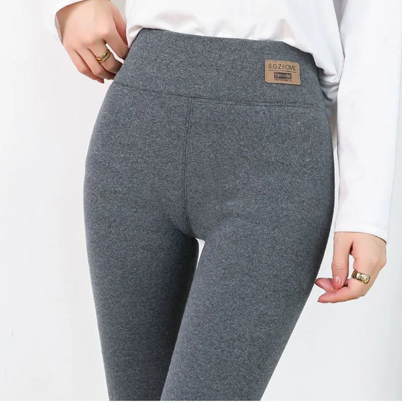 Leggings de lápis casual elástico de cintura alta feminina, calça fina quente, calça forrada a veludo, clássica, monocromática, neve, outono, inverno