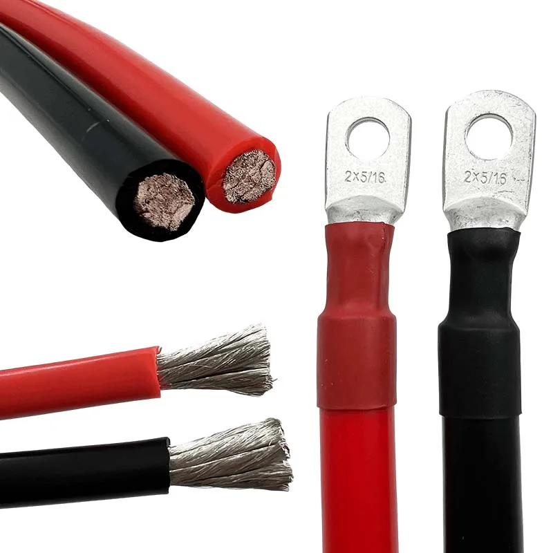 Car Battery Connection Line Cable 0 2 4 6 8 AWG Soft Silicone Tinned Copper Wire With M8 Connecting Piece For Inverter Car Solar