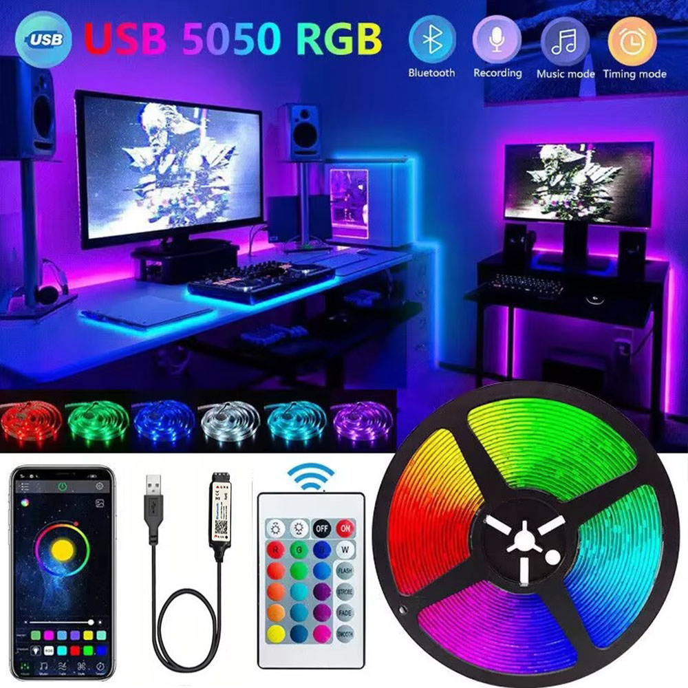 Tira de luces LED RGB con Bluetooth inteligente, lámpara de diodo Flexible remoto de 24 teclas, cinta SMD 5050 30LEDs/M para decoración del hogar y habitación, retroiluminación de TV