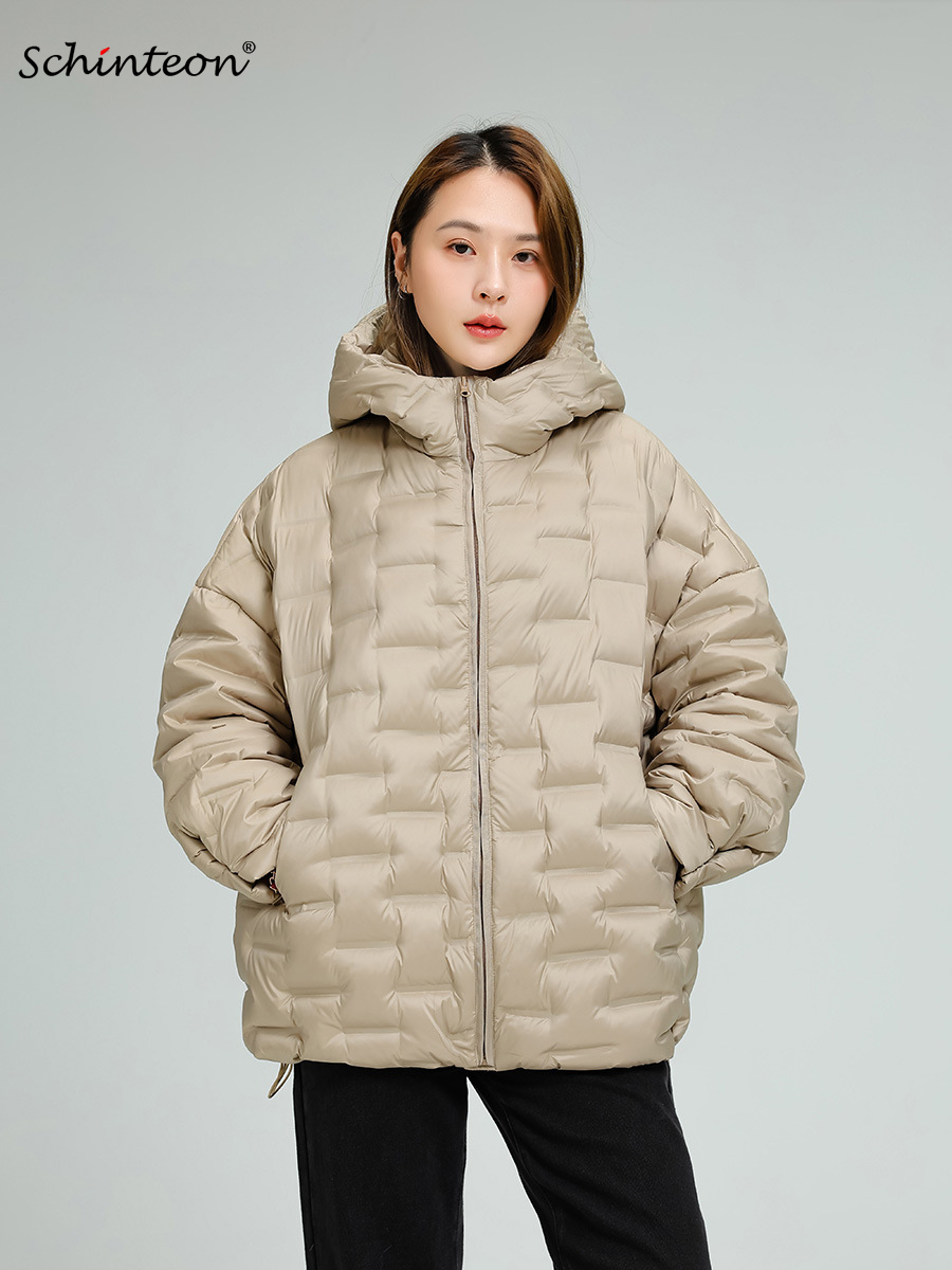 Schinteon femmes léger 90% blanc canard doudoune décontracté ample sur la taille automne hiver vêtements d'extérieur avec capuche manteau de qualité supérieure 2025