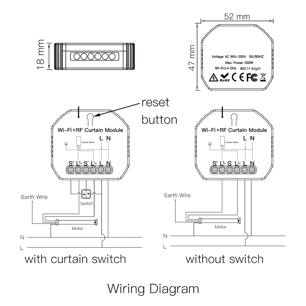 MOES WiFi RF433 interruptor de cortina ciega remoto para módulo de control de persiana enrollable eléctrica Tuya Smart Life Google Home Alexa Voice
