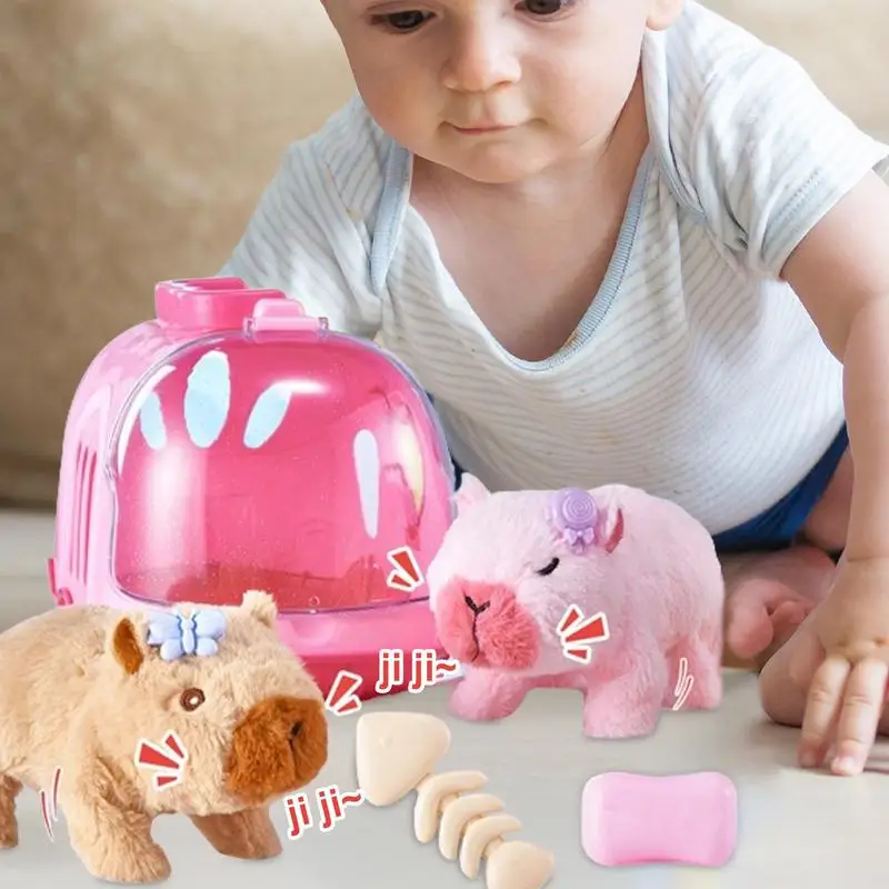 ไฟฟ้า Capybara เดินตุ๊กตา Plush ของเล่นเสียงและไฟตุ๊กตาสัตว์ Companion ของเล่นสําหรับเด็กวันเกิดคริสต์มาสของขวัญ