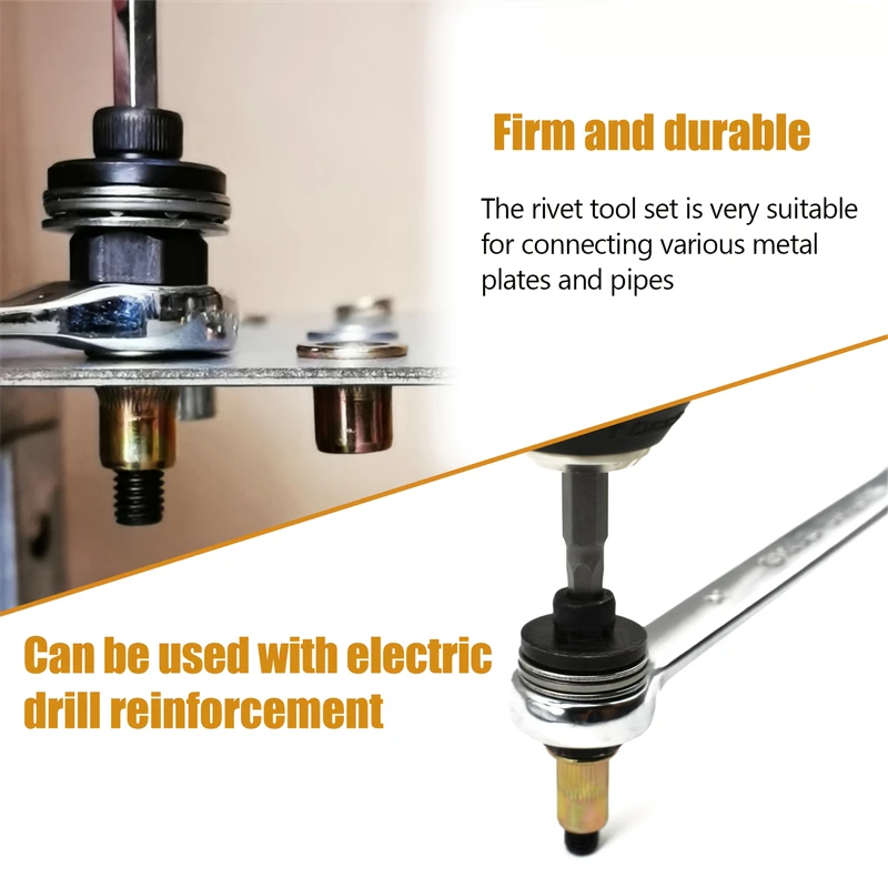 Conjunto de pistola de porca de rebite manual, 7 peças, com m3 m4 m5 m6 m8 m10 m12, kit de ferramentas de rebitador manual para fácil instalação e fixação segura