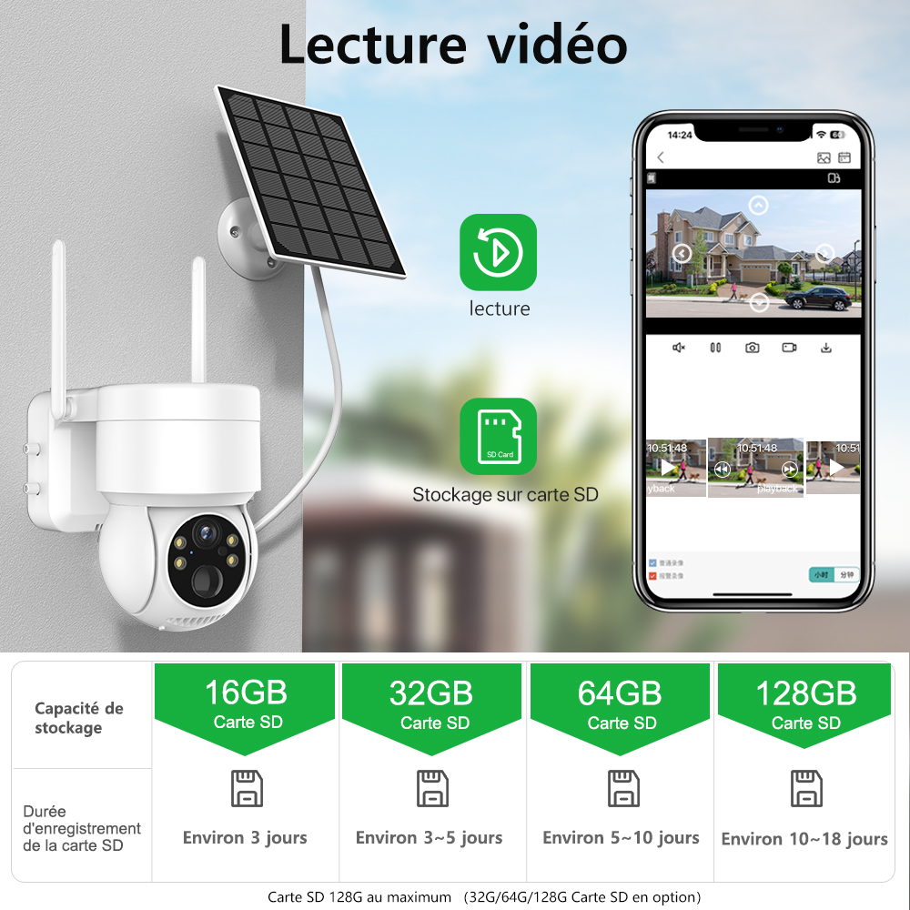 Caméra extérieure WiFi 4MP HD PTZ caméra IP solaire sans fil batterie intégrée caméra de sécurité de Surveillance vidéo longue durée de veille