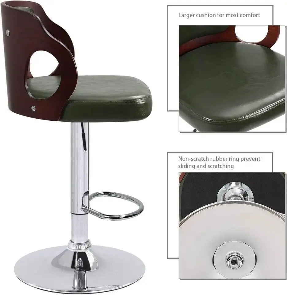 Bar Stools Walnut Bentwood Adjustable Height Leather Modern Barstools with Back Vinyl Seat Extremely Comfy Bar Stool 1 Piece