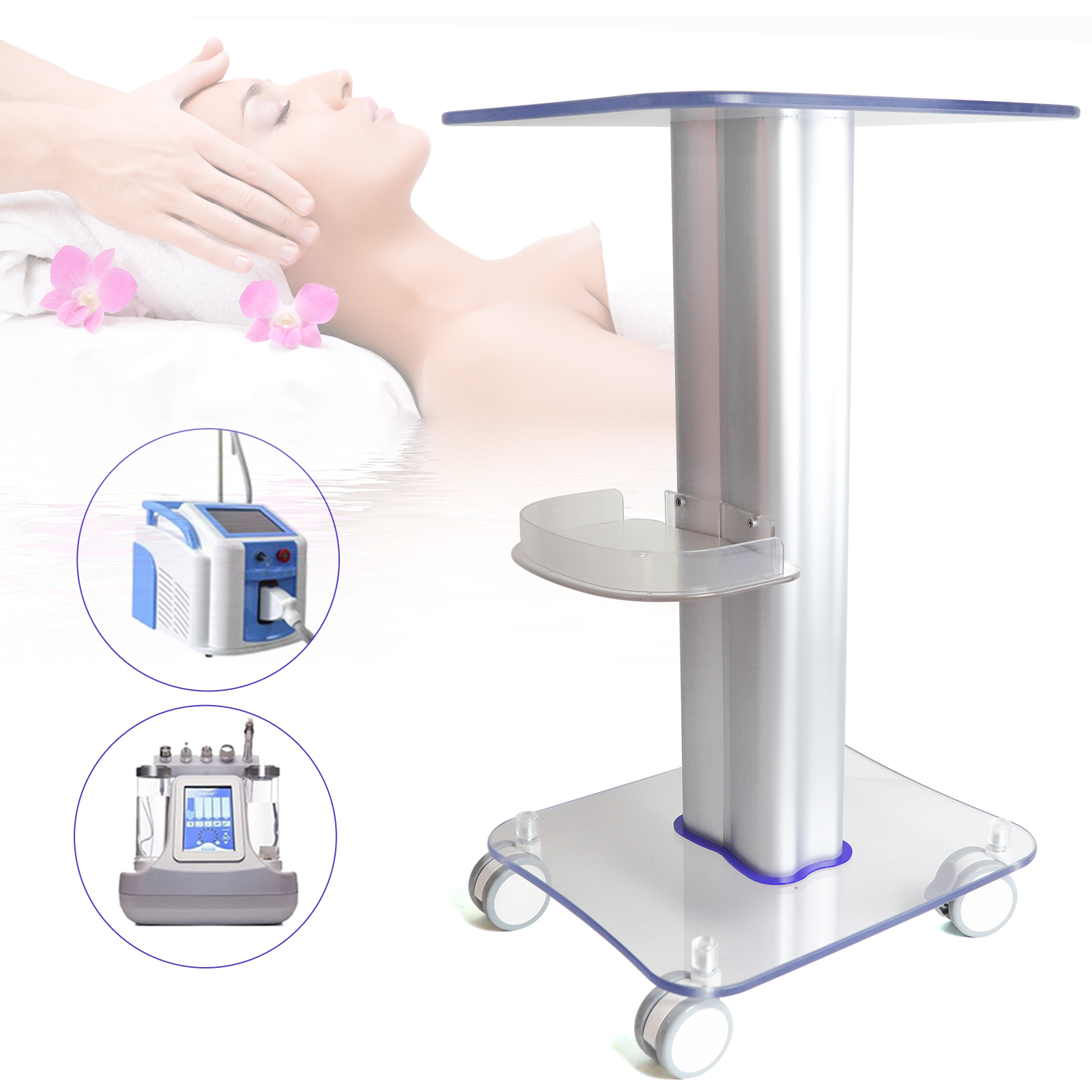 SPA Machine Holder Acrylic Beauty Salon Trolley Rolling Cart Mobile Equipment Stand with Universal Wheels
