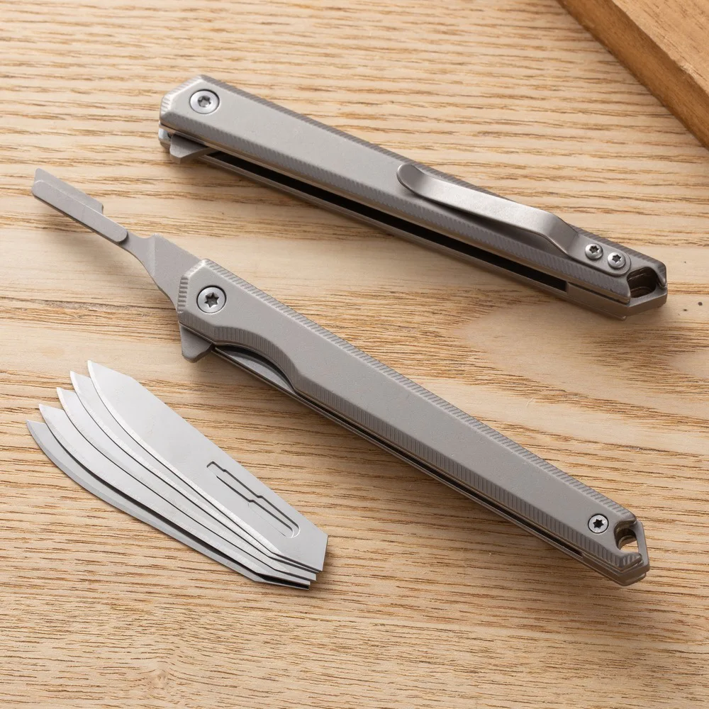 Fast Open Mini Stainless Steel Scalpel Folding Knife EDC Outdoor Unpacking Pocket Key Knife #60 Blades Replaceable Blade