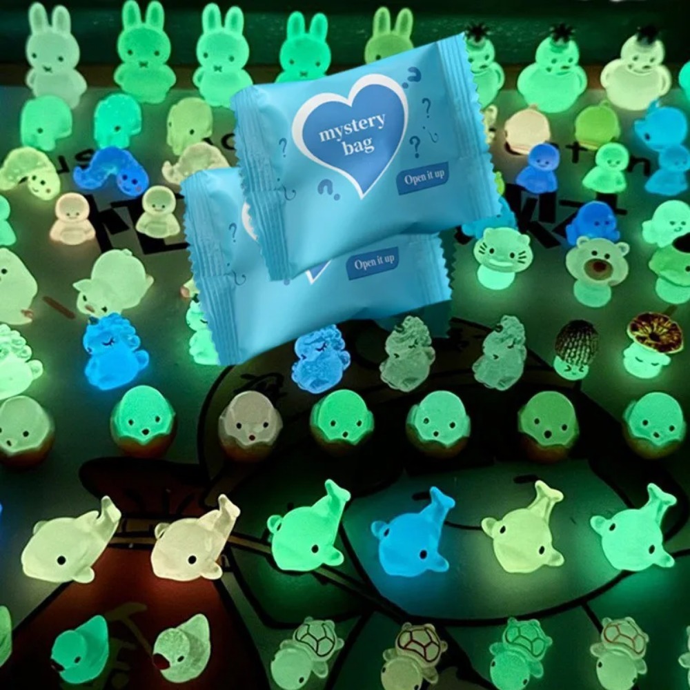 5/25/50 Uds. Mini bolsas ciegas de animales y setas de resina que brillan en la oscuridad decoración de jardín de hadas, micropaisaje, sorpresa de regalo de cumpleaños